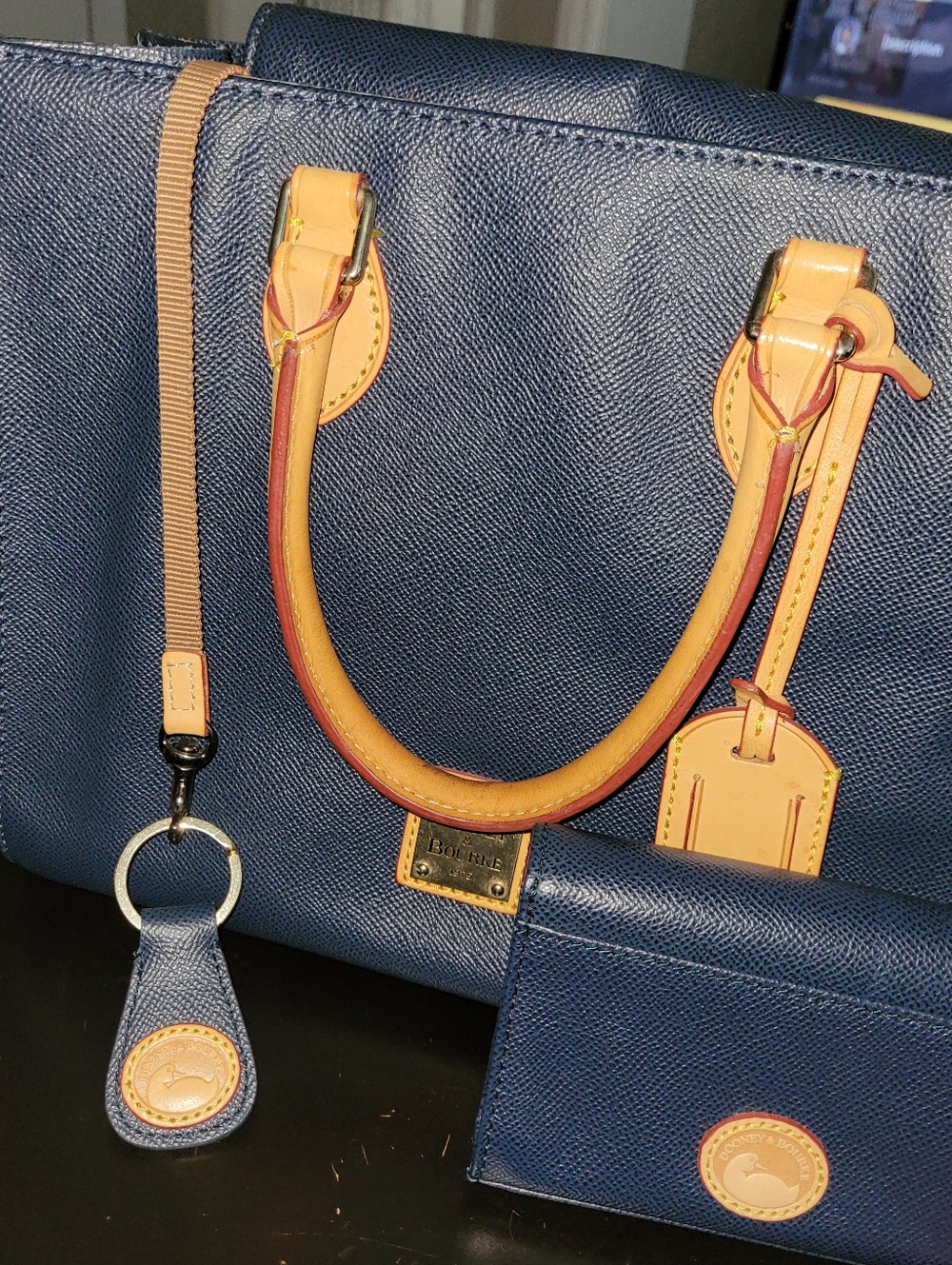 Dooney & Bourke Navy Blue Shoulder Bag with Pink Interior